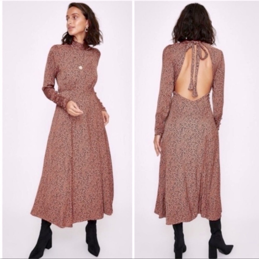 Free People Cocoa Loveless Leopard Printed Midi Cocktail Dress Size 12